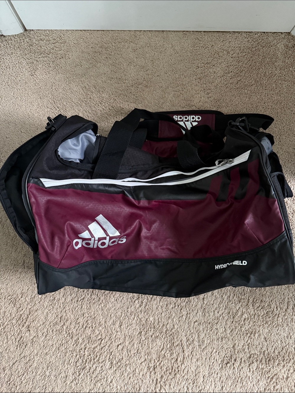 adidas Maroon and Black Hydroshield Duffel Bag